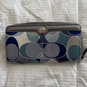 Coach Silver and Blue Patterned Wallet